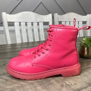 Dr. Martens‎ Delaney Neon Pink Leather Combat Boots Youth Girls Size 3
